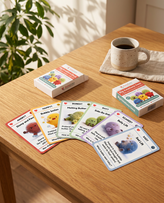 Big Emotions Deck calm down cards for kids — printed box with all six emotion cards