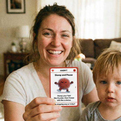 Parent using a printed Big Emotions card with their child