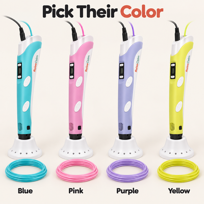 3D pen colors: blue, pink, purple and yellow