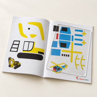 3D pen project book open at an excavator pattern
