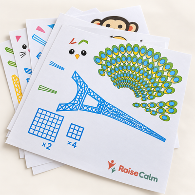 3D pen template sheets with Eiffel tower, peacock and animal patterns